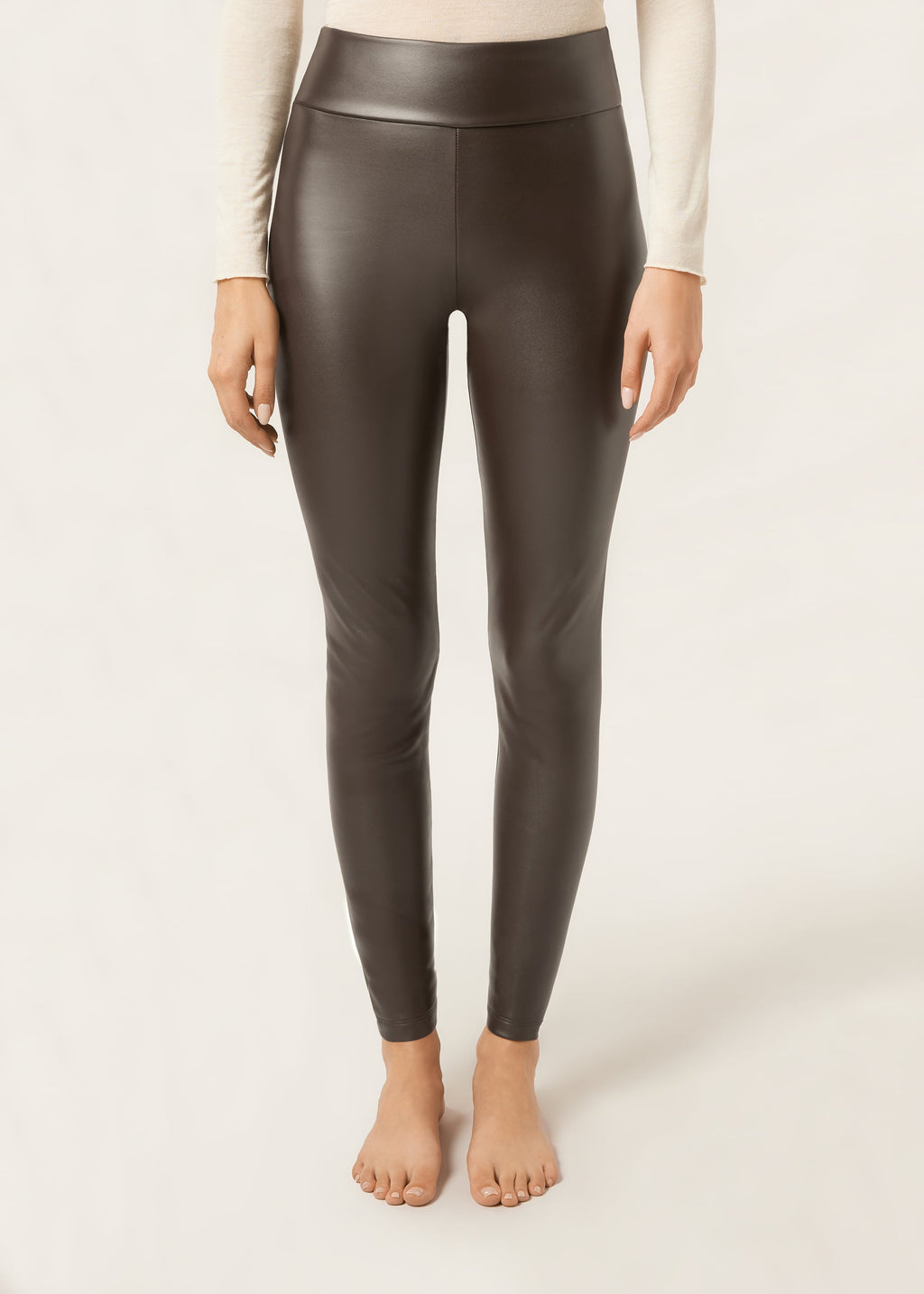 Pantalon effet cuir thermique - Marron