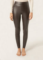 Pantalon effet cuir thermique - Marron
