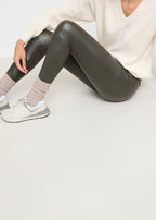 Pantalon effet cuir thermique - Vert militaire