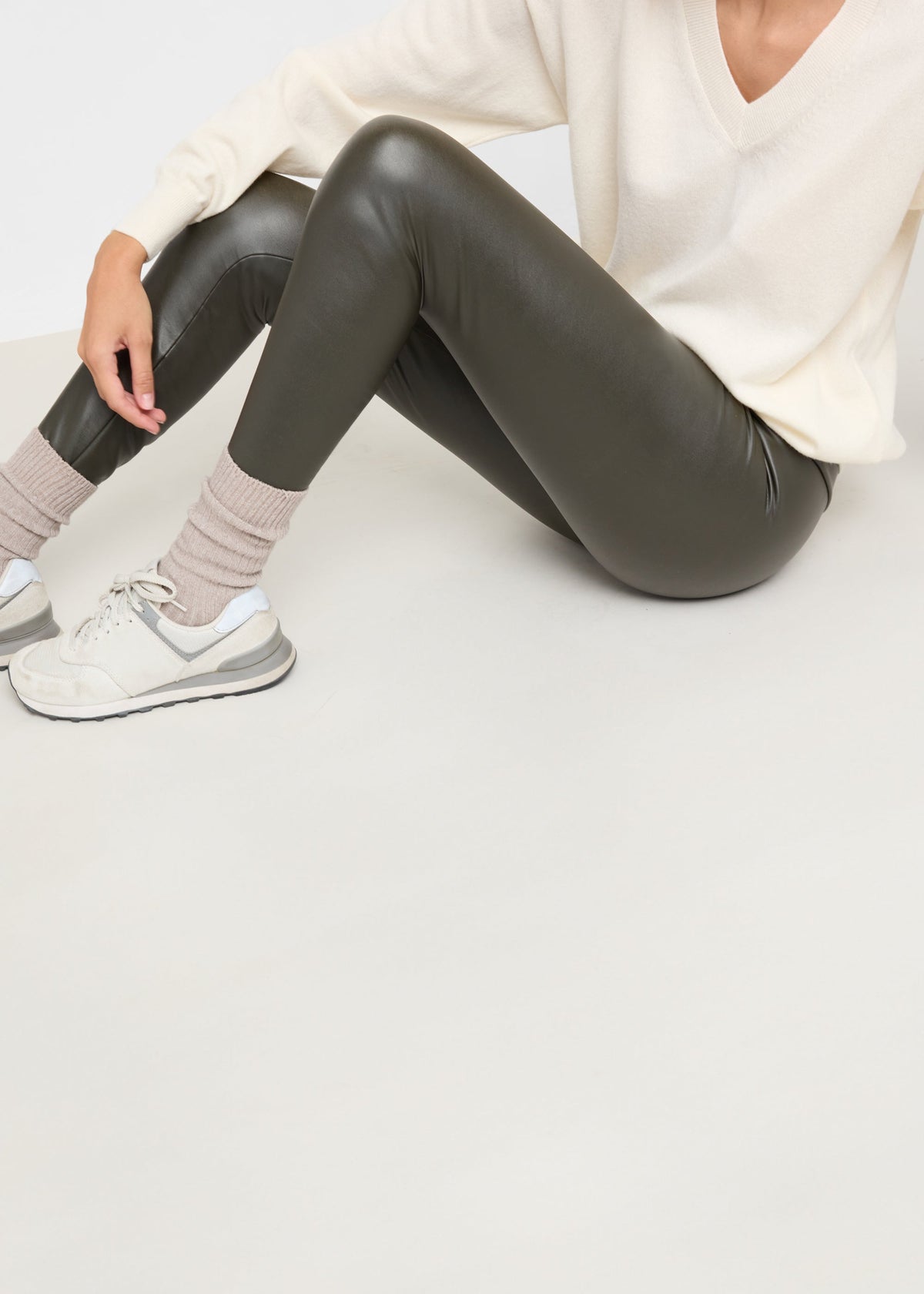 Pantalon effet cuir thermique - Vert militaire