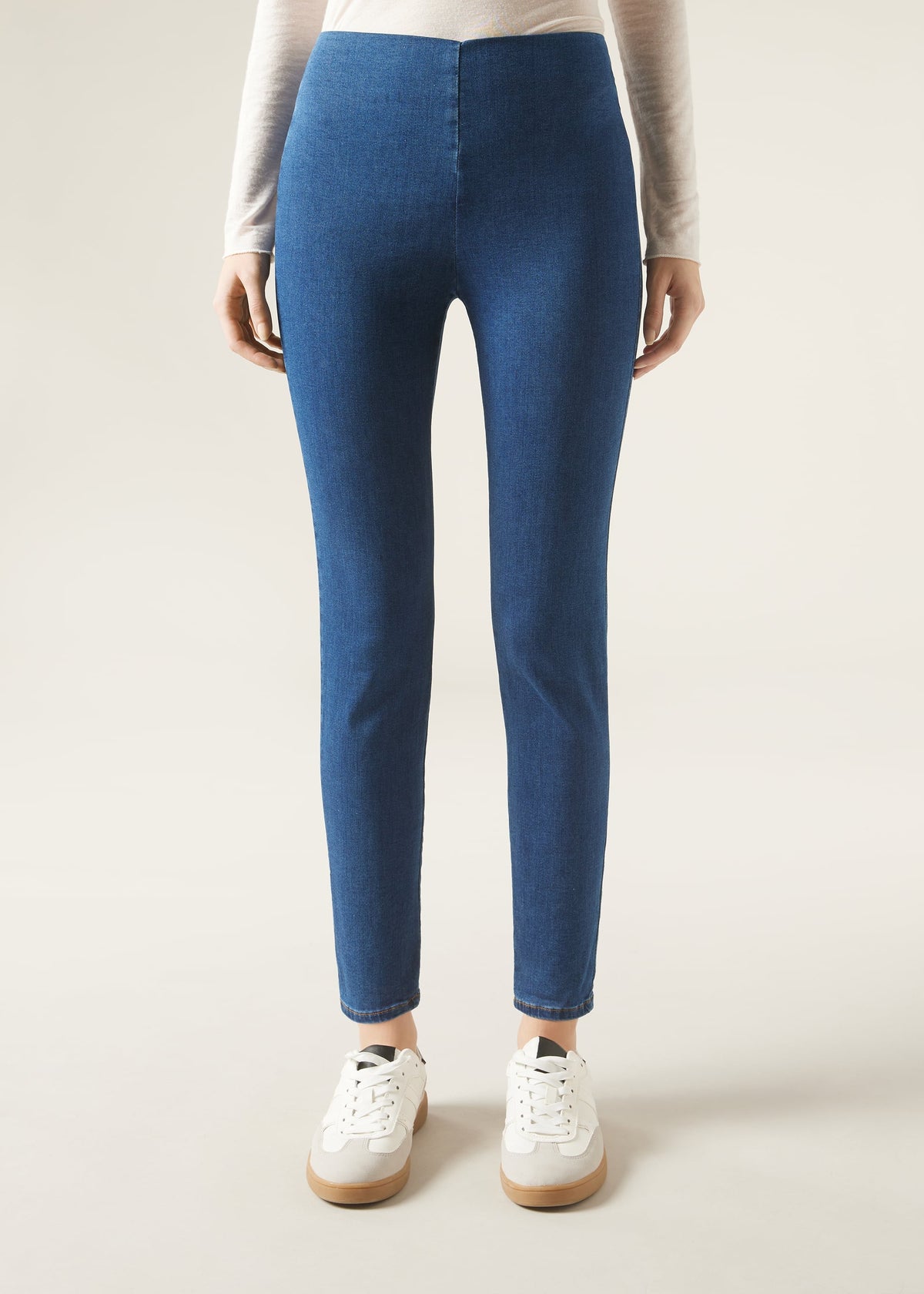 Leggings en denim skinny taille haute - Bleu Jean